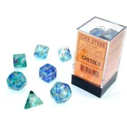 Brand new 🔥 Chessex Nebula Oceanic & Gold Luminary Polyhedral 7-Die Dice Set #27556 [Glow-in-the-Dark] 👍
