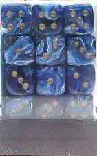 Brand new 🔥 Chessex 6-Sided d6 Vortex Blue with Gold 12mm Dice Pack #27836 ✔️