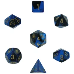 New 🔥 Chessex Gemini Black & Blue Dice with Gold Numbers Polyhedral 7-Die Dice Set ⌛