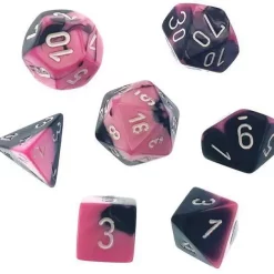 Promo 🎉 Chessex Gemini Pink & Black Dice with White Numbers Polyhedral 7-Die Dice Set 🎁