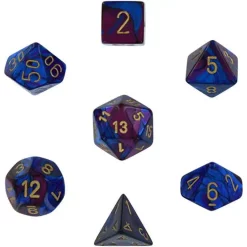 Promo ✔️ Chessex Gemini Purple & Blue Dice with Gold Numbers Polyhedral 7-Die Dice Set 🎉