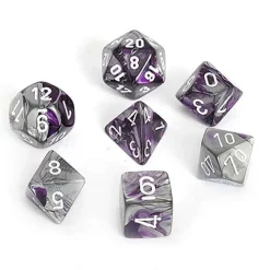 Outlet ⌛ Chessex Gemini Purple & Steel Dice with White Numbers Polyhedral 7-Die Dice Set 😉
