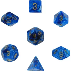 Flash Sale 🎁 Chessex Vortex Blue with Gold Numbers Polyhedral 7-Die Dice Set ✨