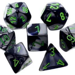 Cheapest 👍 Chessex Gemini Black-Gray with Green Numbers Polyhedral 7-Die Dice Set 😍