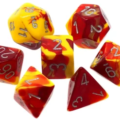 Cheap 😍 Chessex Gemini Red-Yellow with Silver Numbers Polyhedral 7-Die Dice Set 🛒