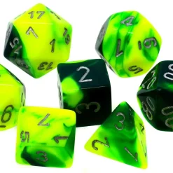 Buy 😀 Chessex Gemini Green-Yellow with Silver Polyhedral 7-Die Dice Set [Damaged Package] 🔔