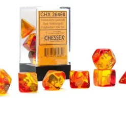 Flash Sale ✔️ Chessex Gemini Red-Yellow / Gold Polyhedral 7-Die Dice Set #26468 🥰