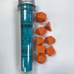 Brand new ❤️ Chessex Heavy Orange / turquoise Polyhedral 7-Die Dice Set 🛒