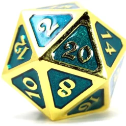 Budget ❤️ Mythica Dire Gold Aquamarine D20 Metal Polyhedral Die ⌛