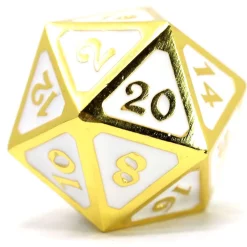 New ❤️ Mythica Dire Shiny Gold White D20 Metal Polyhedral Die ✨