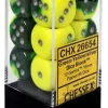 Promo 🎁 Chessex 6-Sided d6 Gemini 16mm Dice Pack #26654 [Green-Yellow/Silver] 💯