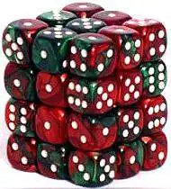 New 👍 Chessex 6-Sided d6 Gemini 12mm Dice Pack #26831 [Green-Red & White] 🧨
