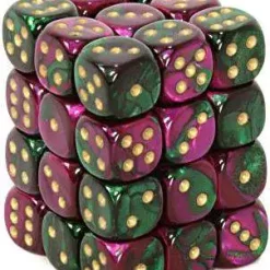 Hot Sale 😀 Chessex 6-Sided d6 Gemini 12mm Dice Pack #26834 [Green-Purple & Gold] ⌛