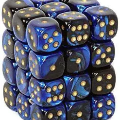 Buy 😍 Chessex 6-Sided d6 Gemini 12mm Dice Pack #26835 [Black-Blue & Gold] 🌟