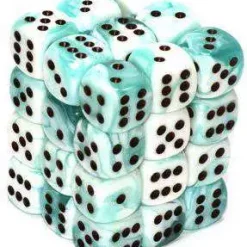Discount 🎁 Chessex 6-Sided d6 Gemini 12mm Dice Pack #26844 [Teal-White & Black] 💯