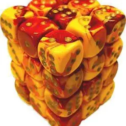 Budget ⌛ Chessex 6-Sided d6 Gemini 12mm Dice Pack #26850 [Red-Yellow & Silver] 🧨