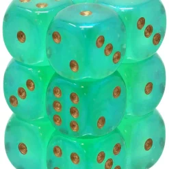 Buy 🧨 Chessex 6-Sided d6 Borealis Luminary 16mm Dice Pack #27775 [Light Green/Gold] ⌛
