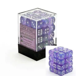 Cheapest 🧨 Chessex 6-Sided d6 Borealis 12mm Dice Pack #27807 [Purple & White] 🥰