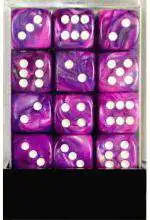 Outlet 🎁 Chessex 6-Sided d6 Festive 12mm Dice Pack #27857 [Violet & White] ✔️