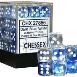 Outlet 🥰 Chessex 6-Sided d6 Nebula 12mm Dice Pack #27866 [Dark Blue & White] 💯