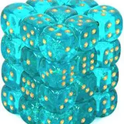 New ⭐ Chessex 6-Sided d6 Borealis 12mm Dice Pack #27886 [Teal & Gold] 🎉