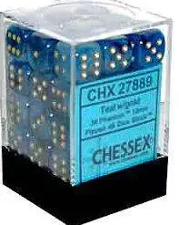 Outlet 👍 Chessex 6-Sided d6 Phantom 12mm Dice Pack #27889 [Teal & Gold] ✔️