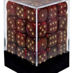 Promo ❤️ Chessex 6-Sided d6 Glitter 12mm Dice Pack #27904 [Ruby & Gold] 🎉